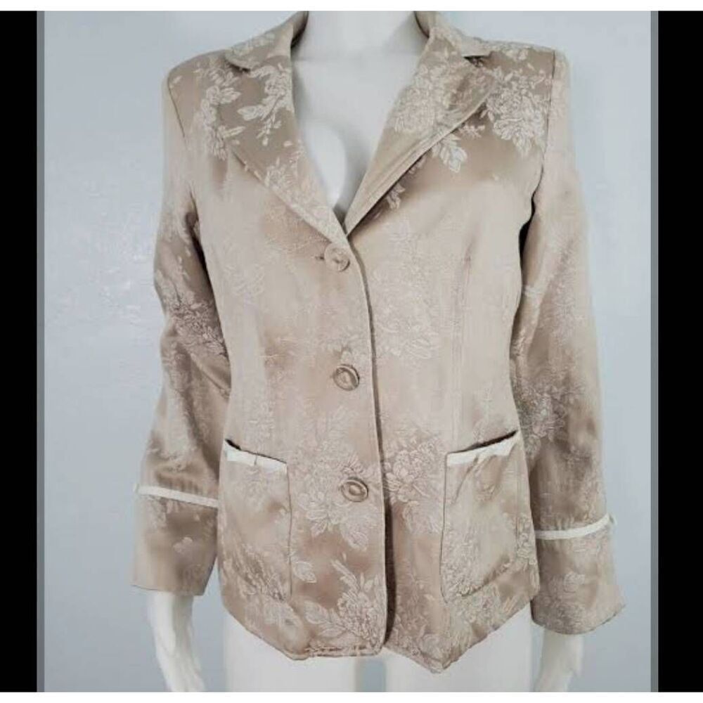 Vintage Susan Graver beige floral blazer womens size 10